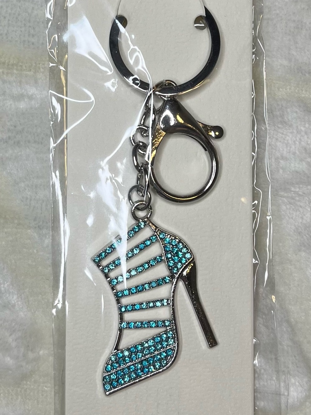 Turquoise Crystal High Heel Stiletto Keychain Bag Charm